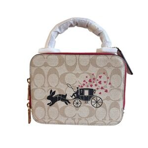 Coach Box Crossbody Signature Canvas Rabbit Carriage CE609 Khaki White